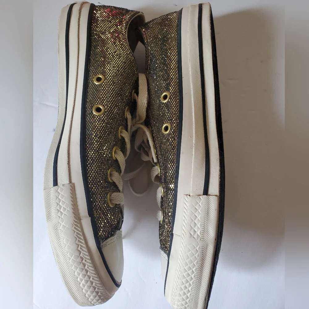Converse Rare Women's Gold Glitter Rubber Chuck Taylor All Star OX Canvas Sz 7.5 - Picture 3 of 7